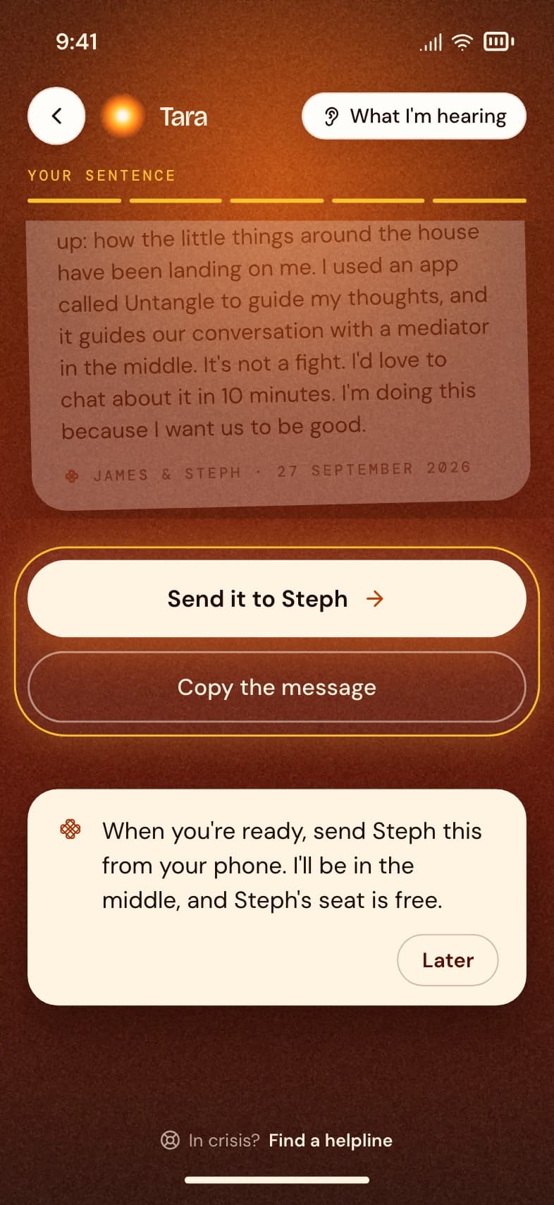 James’s sentence for Steph, ready to send or copy